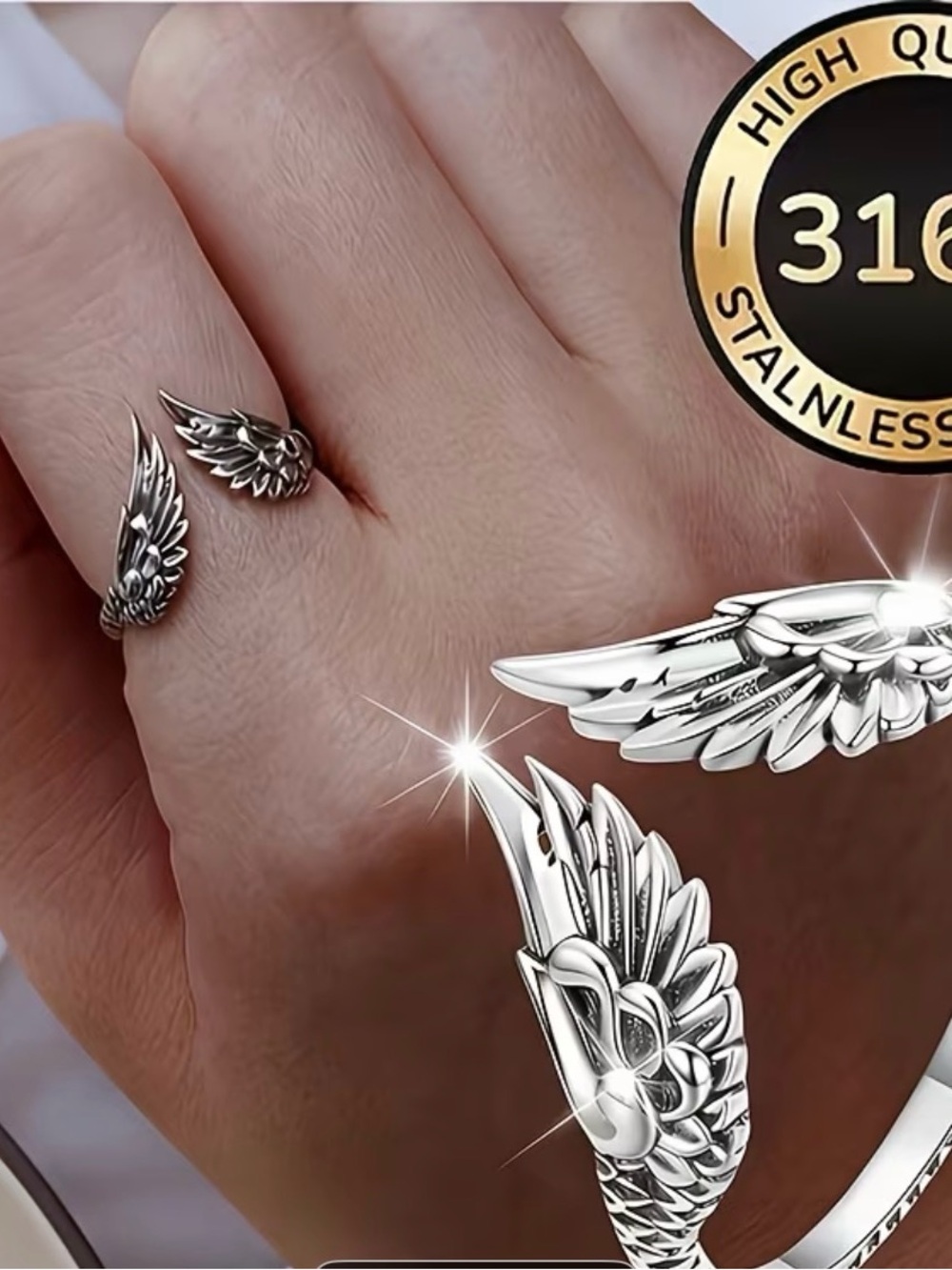 Sterling-Style Silver Wing Adjustable Ring - Women's Jewelry
